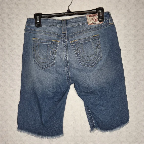 True Religion Blue Distressed Jean Shorts - Picture 4 of 5